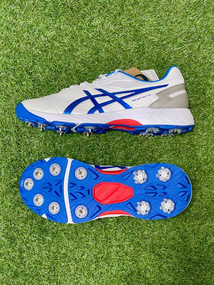 Asics 350 Not Out FF Spike Cricket Shoes - White/Tuna Blue image 1