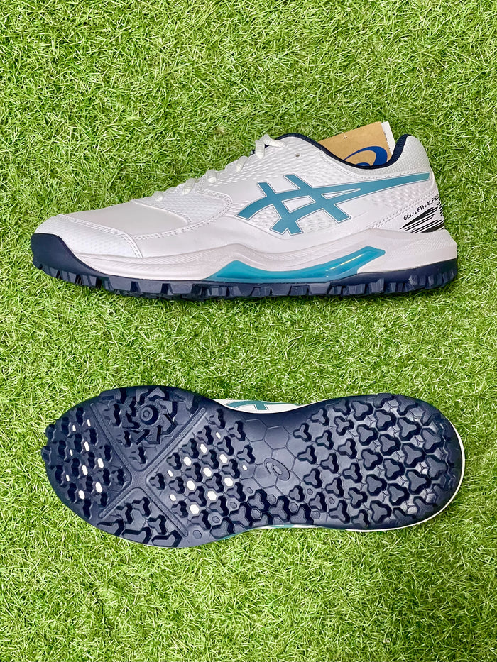 Asics Gel Lethal Field 2 Rubber Cricket Shoes - White/Atlantis Blue image 1