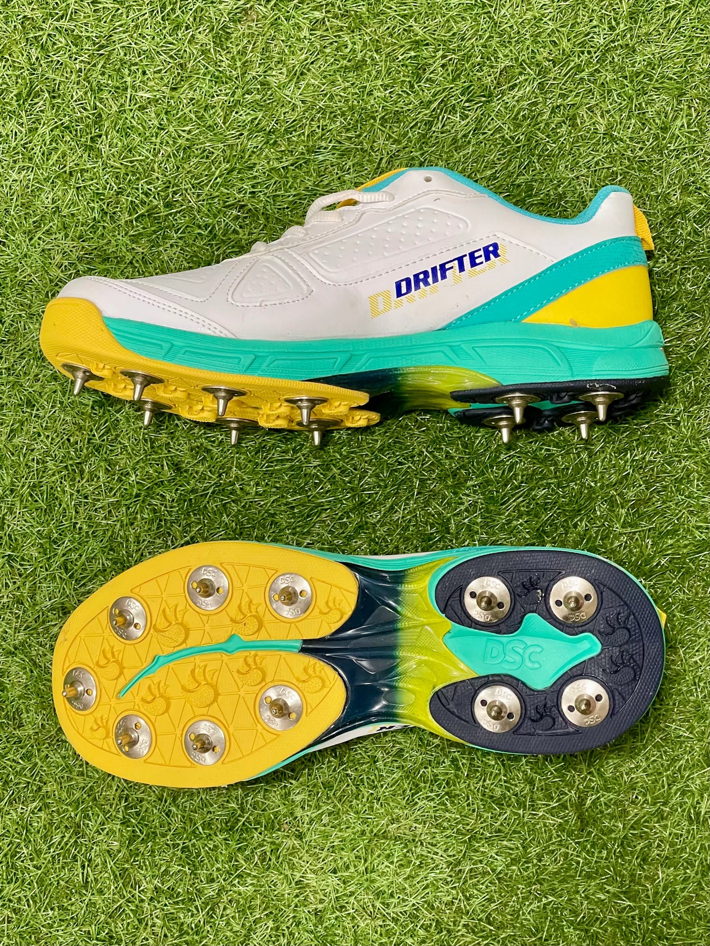 DSC Drifter Spike Cricket Shoes - Sea Green/Yellow