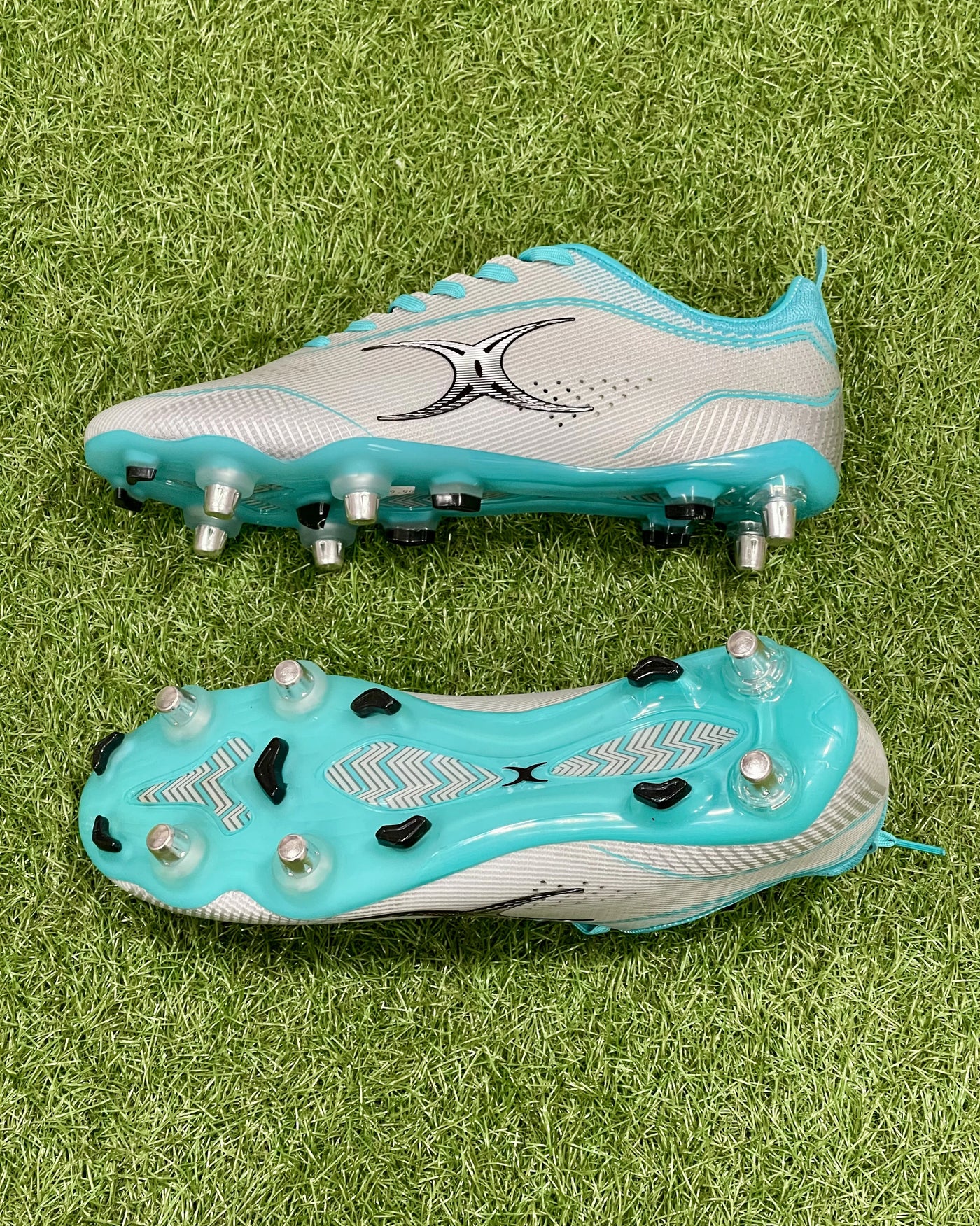 Gilbert Sidestep X15 LO 6 Stud Rugby Boots - Black/Aqua